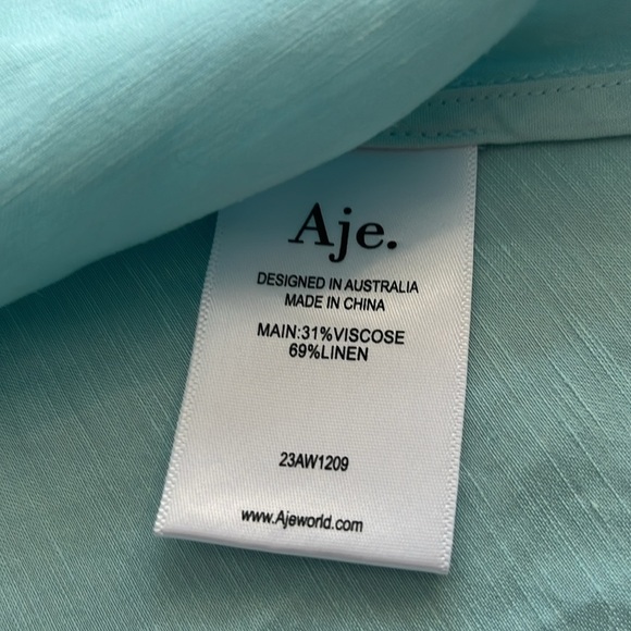 Aje Moonglade Pierced Fit and Flare Ruched Blouse in Spearmint Blue Size 8 - Picture 15 of 16